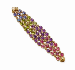 Ren?? Boivin Sapphire, Pink Tourmaline, Peridot and Amethyst Bracelet