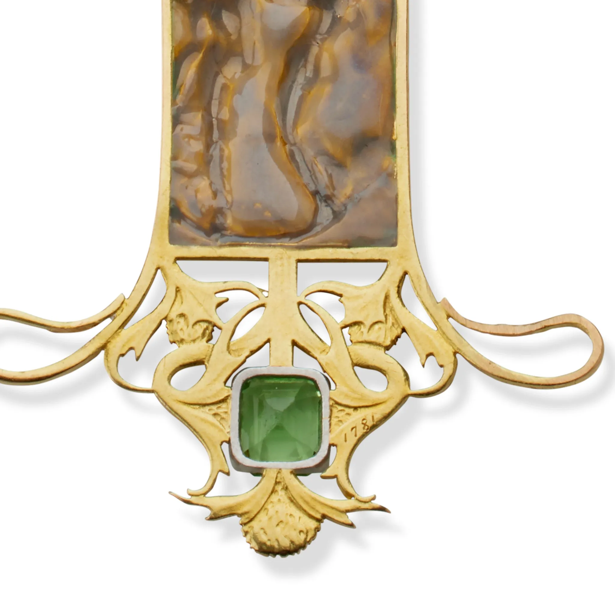 Ren?? Lalique 18K Gold Peridot and Enamel Dancing Figures Pendant Necklace