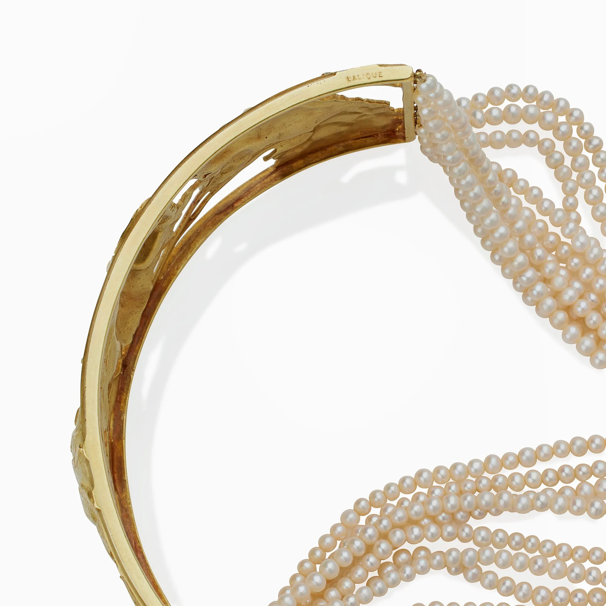 Ren?? Lalique Art Nouveau 18K Gold, Enamel and Seed Pearl "Collier de chien" Necklace