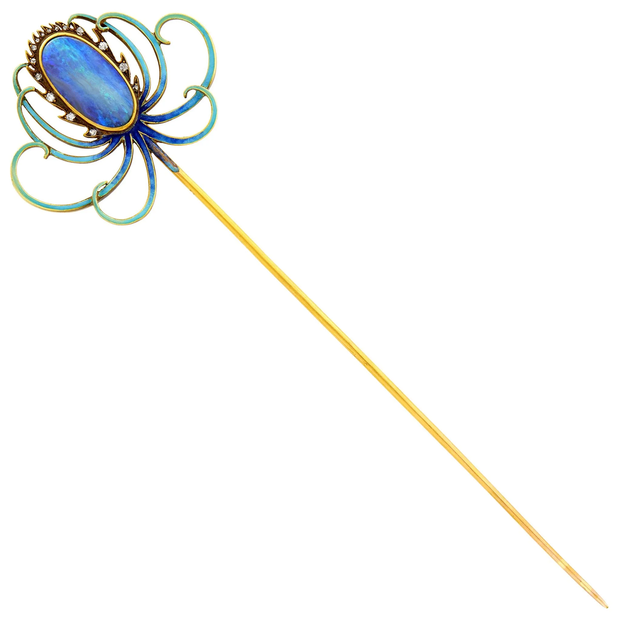 Ren?? Lalique Opal, Diamond and Enamel Hat Pin