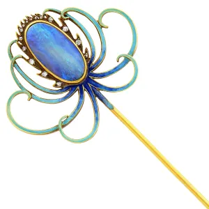 Ren?? Lalique Opal, Diamond and Enamel Hat Pin