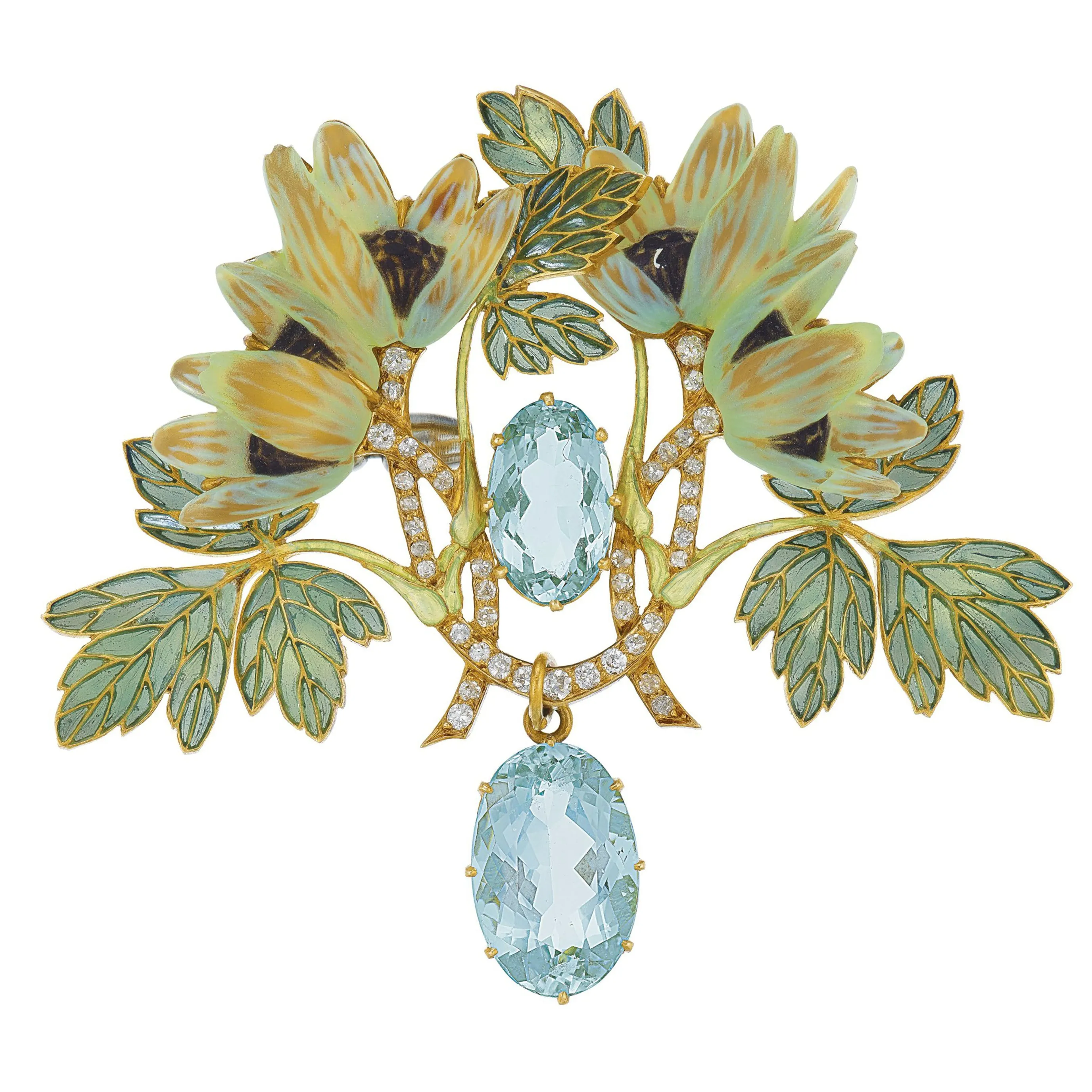 Ren?? Lalique Plique-??-Jour Enamel "L'An??mone de Bois" Brooch