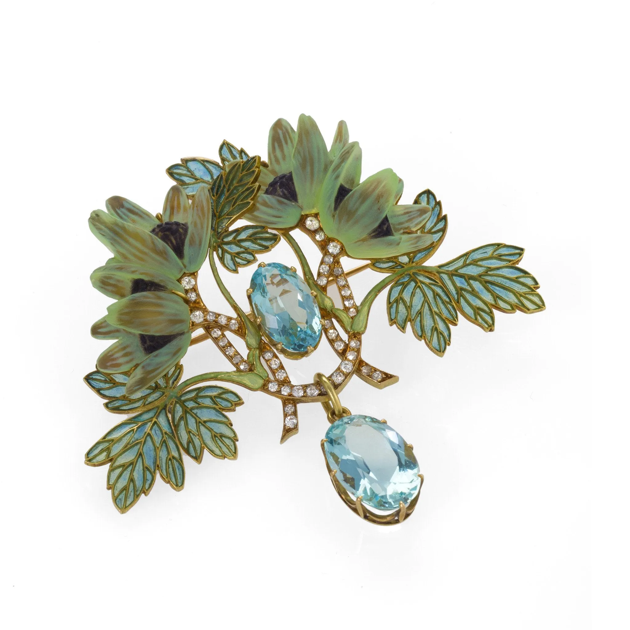 Ren?? Lalique Plique-??-Jour Enamel "L'An??mone de Bois" Brooch