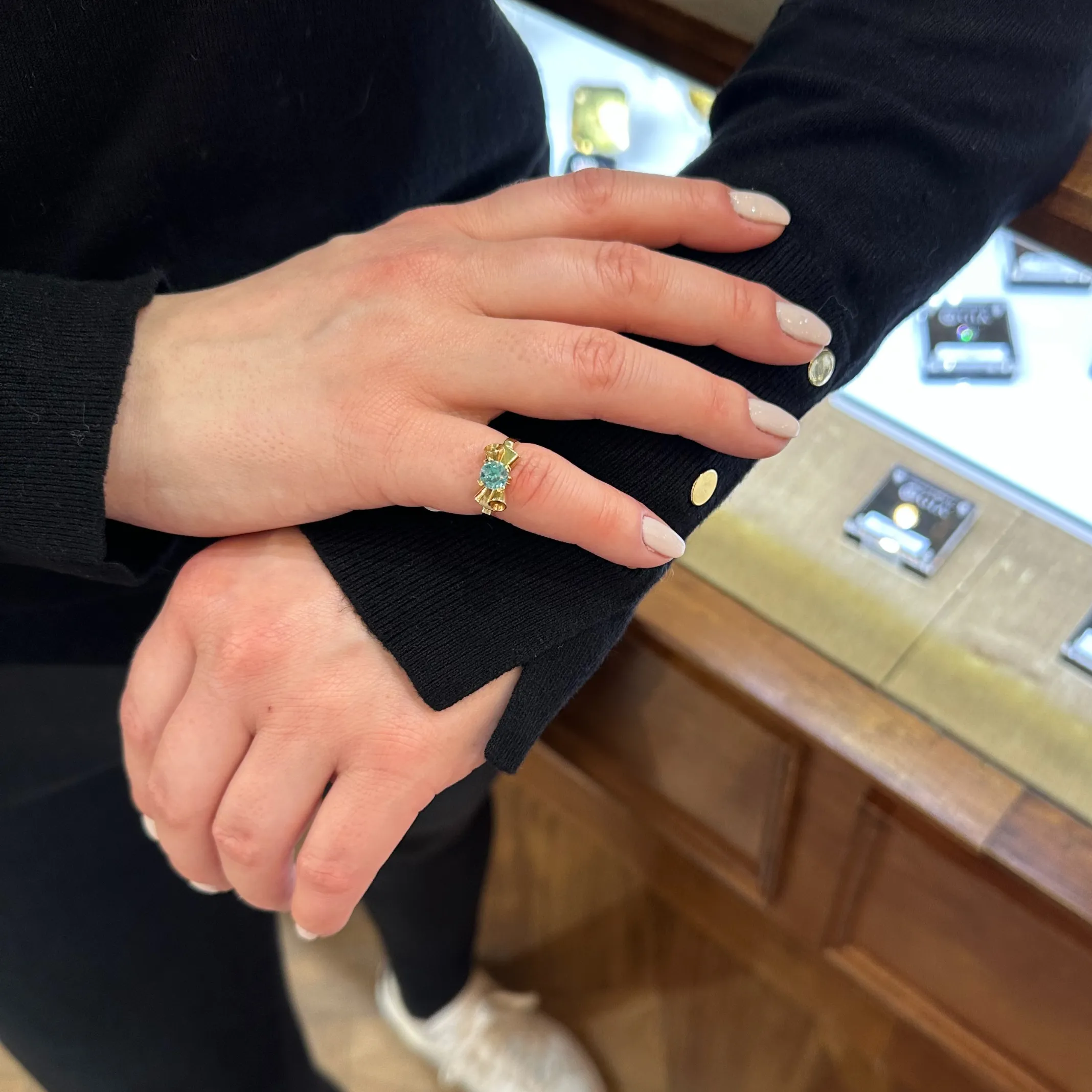 Retro Blue Zircon 14k Gold Ring (C.1940)