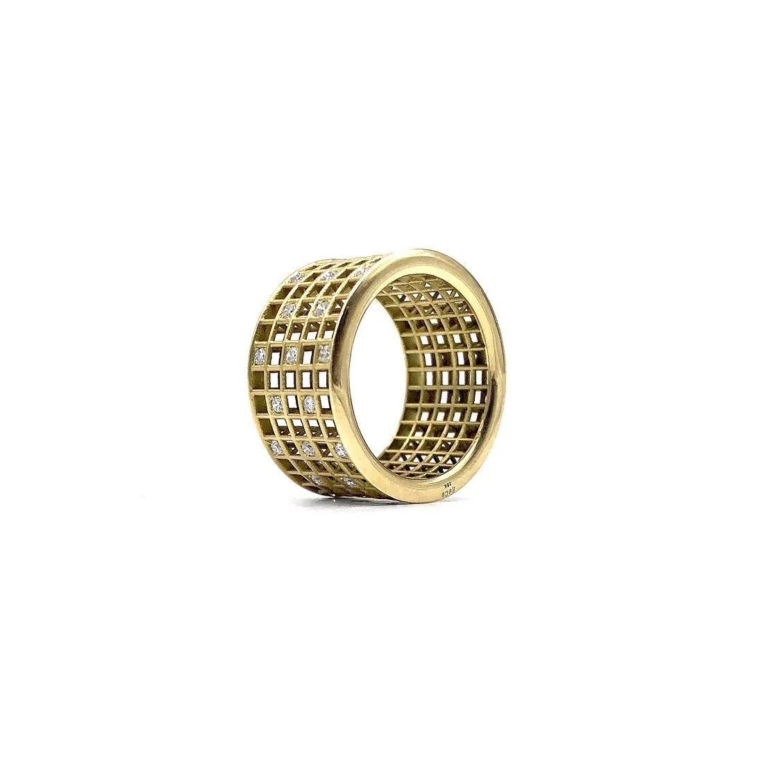 Roule and Co. White Diamond Gold Five-Row Open Pixel Dust Band Ring