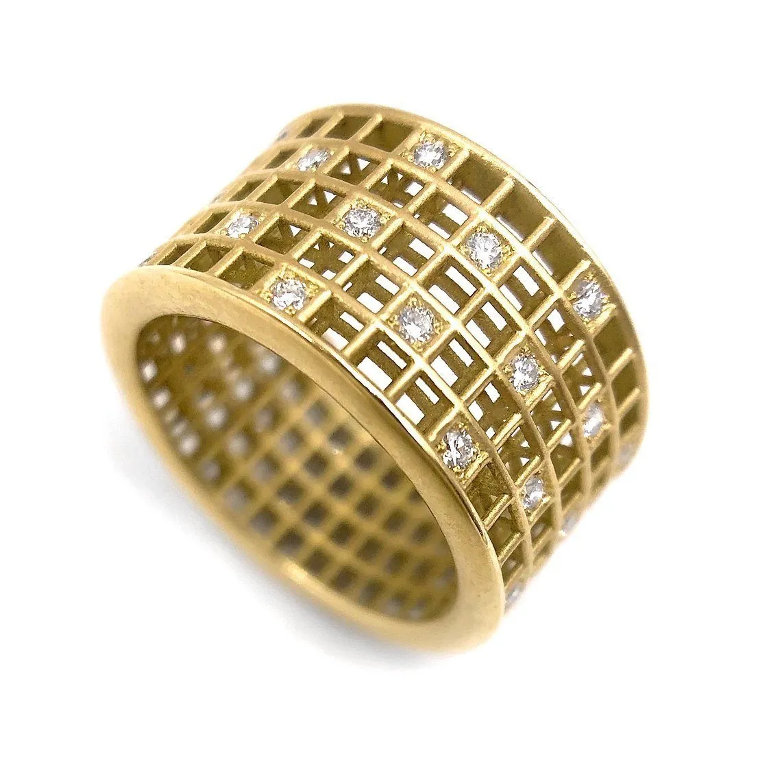 Roule and Co. White Diamond Gold Five-Row Open Pixel Dust Band Ring