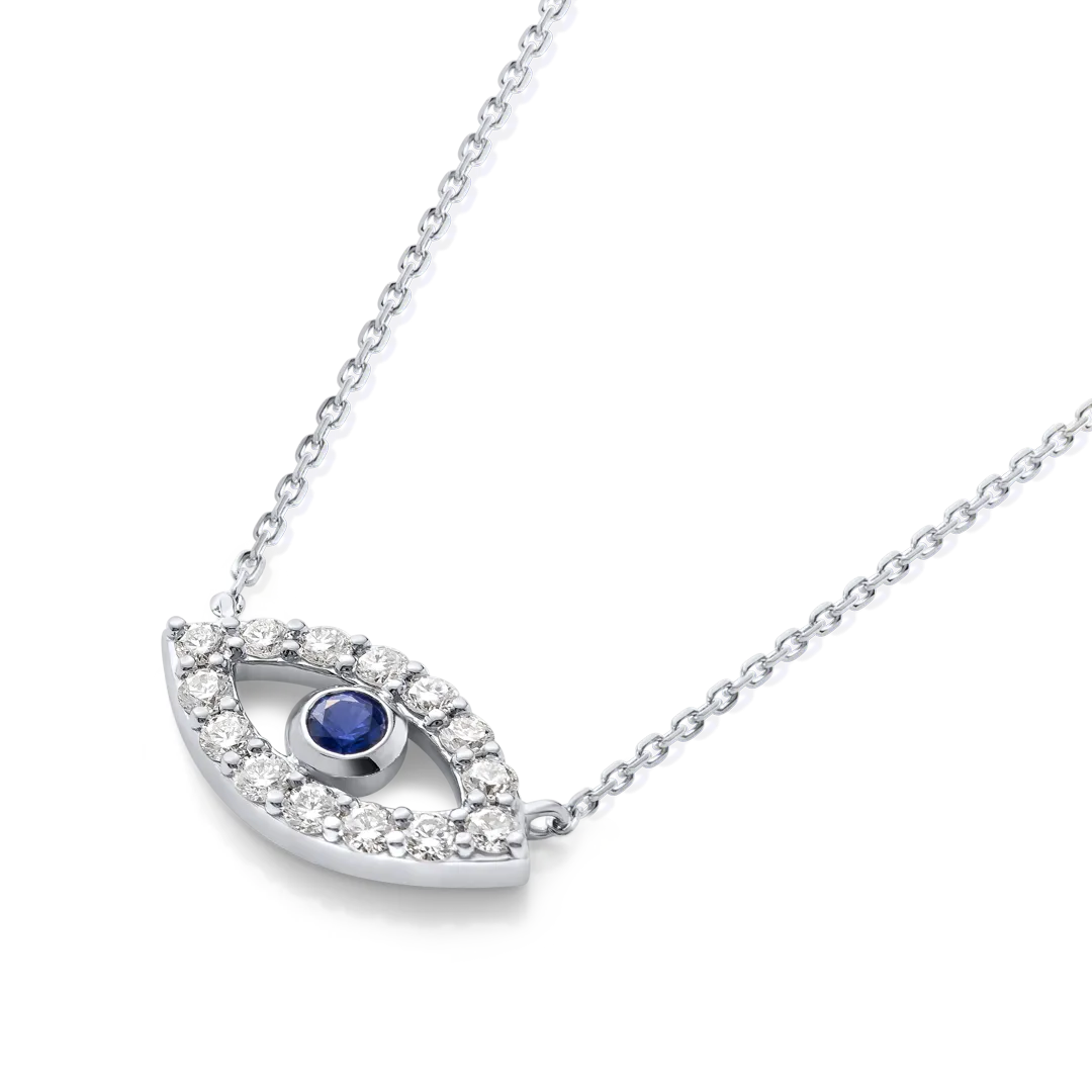 Round Evil Eye Blue Sapphire Pendant White Gold