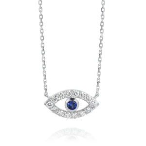 Round Evil Eye Blue Sapphire Pendant White Gold