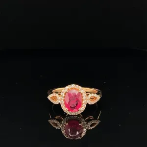 Ruby & Diamond Oval Halo Cluster Raindrop Ring in 18K Rose - (#37 - HRRUB001320)