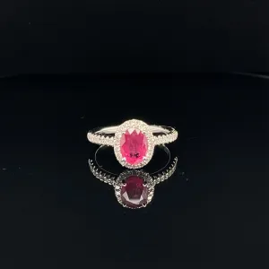 Ruby & Diamond Oval Halo Engagement Ring in 18k White Gold - (#105-RGRUB104147)