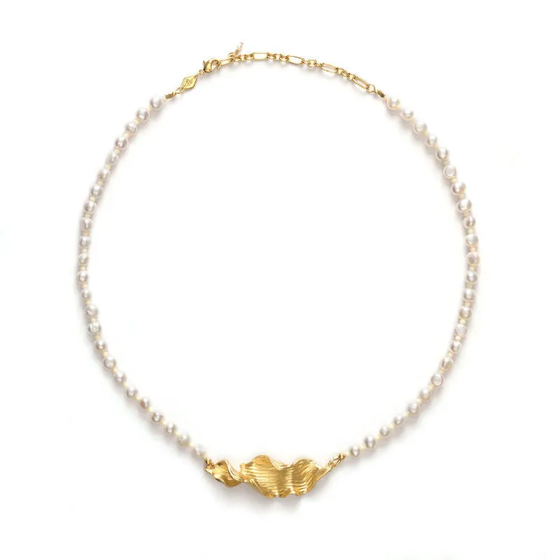Seaweed Pearly Gold Plated Necklace w. Beads