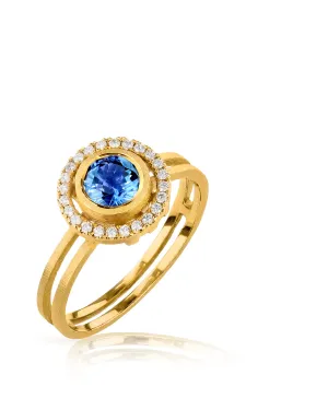 Shimell & Madden Blue Sapphire Diamond Gold Corona Ring