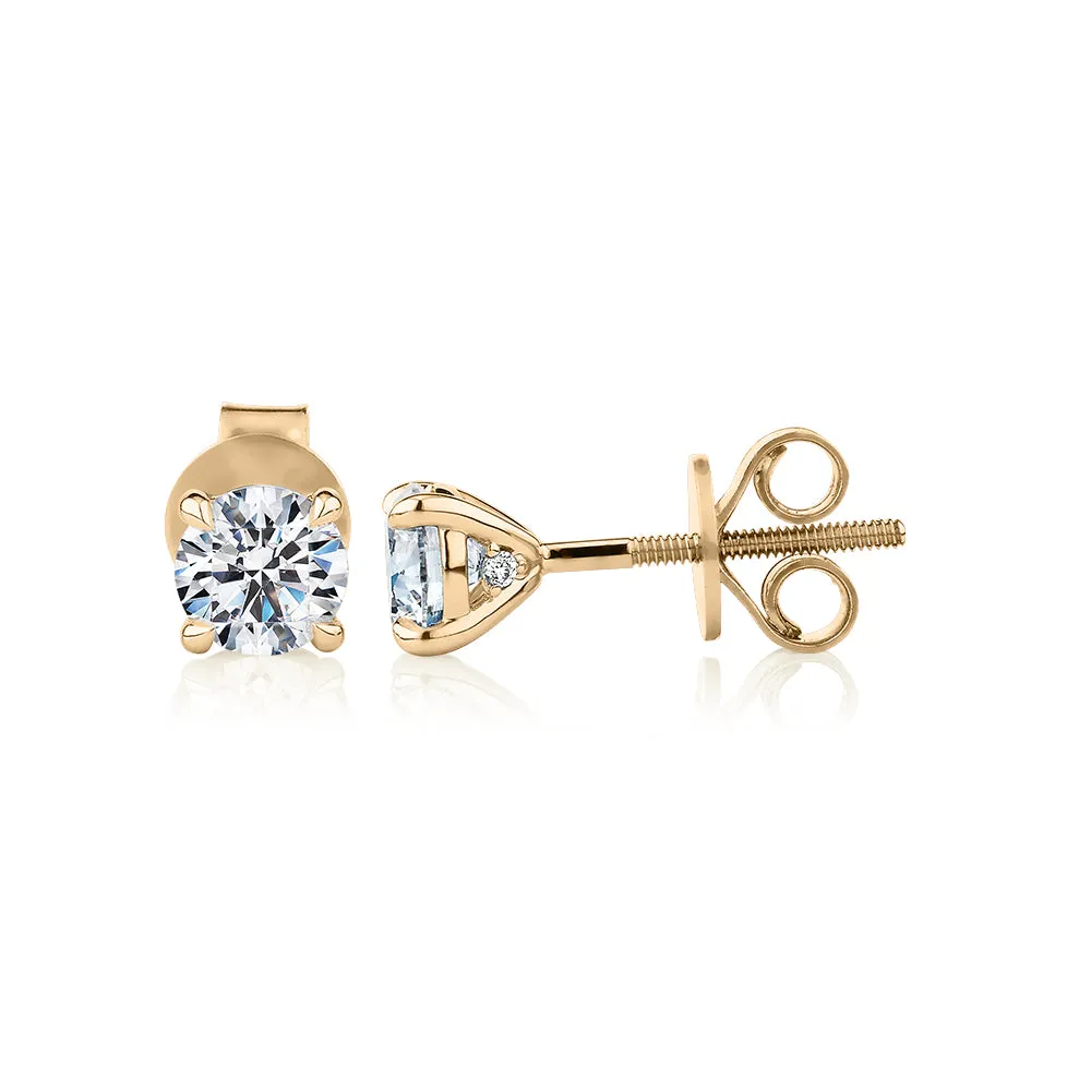 Signature Simulant Diamond 1.00 carat* TW round brilliant stud earrings in 14 carat yellow gold