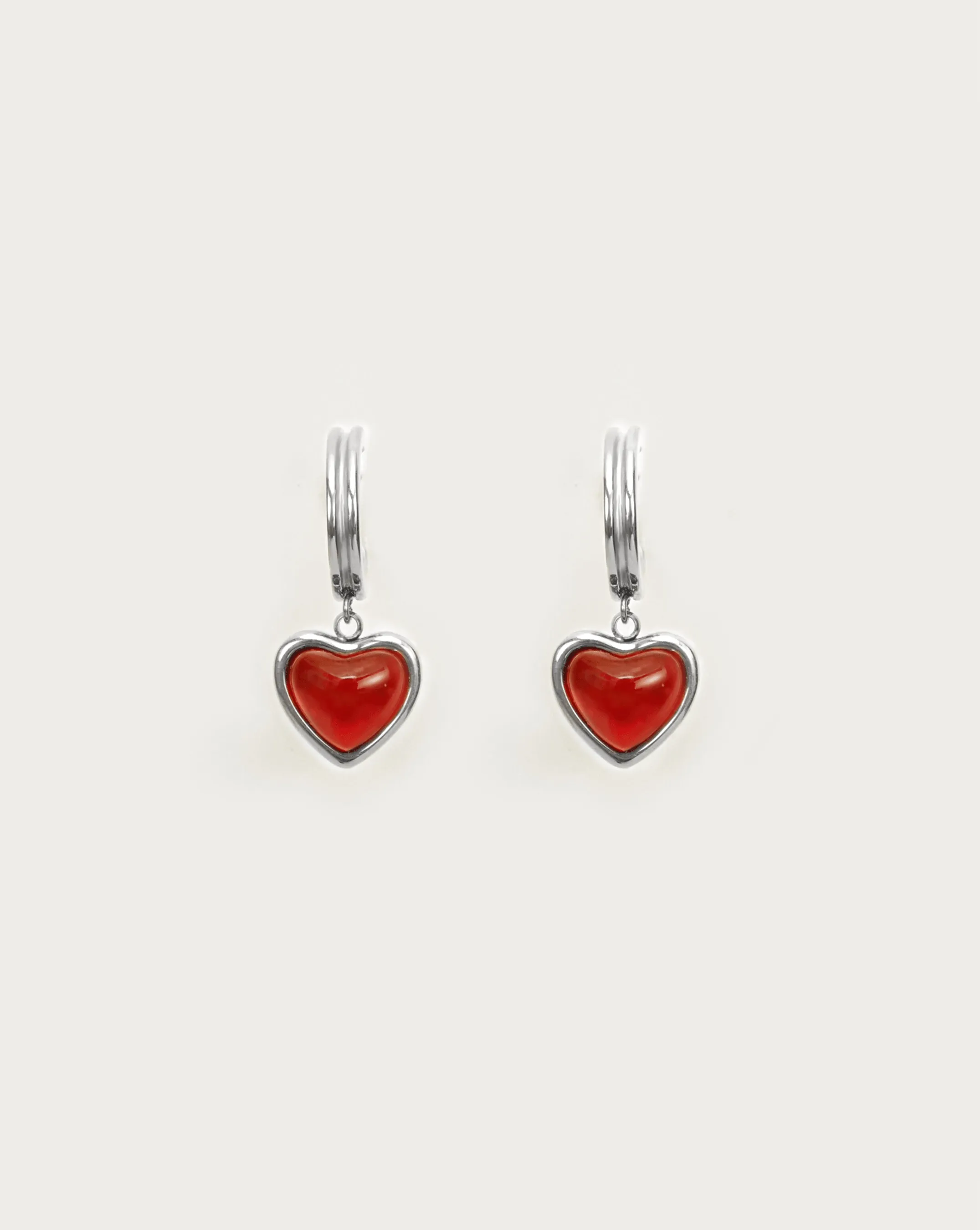 Silver Carnelian Stone Hoop Earrings