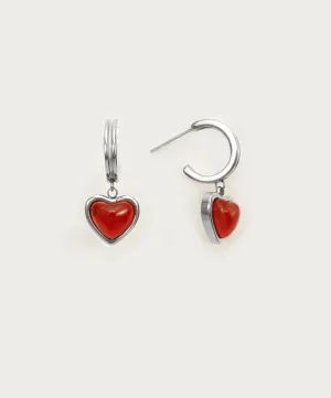 Silver Carnelian Stone Hoop Earrings