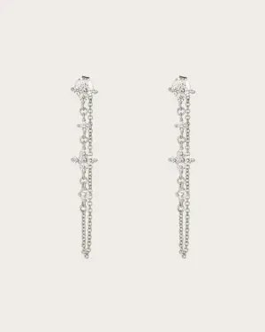 Silver Clover Drop Earrings