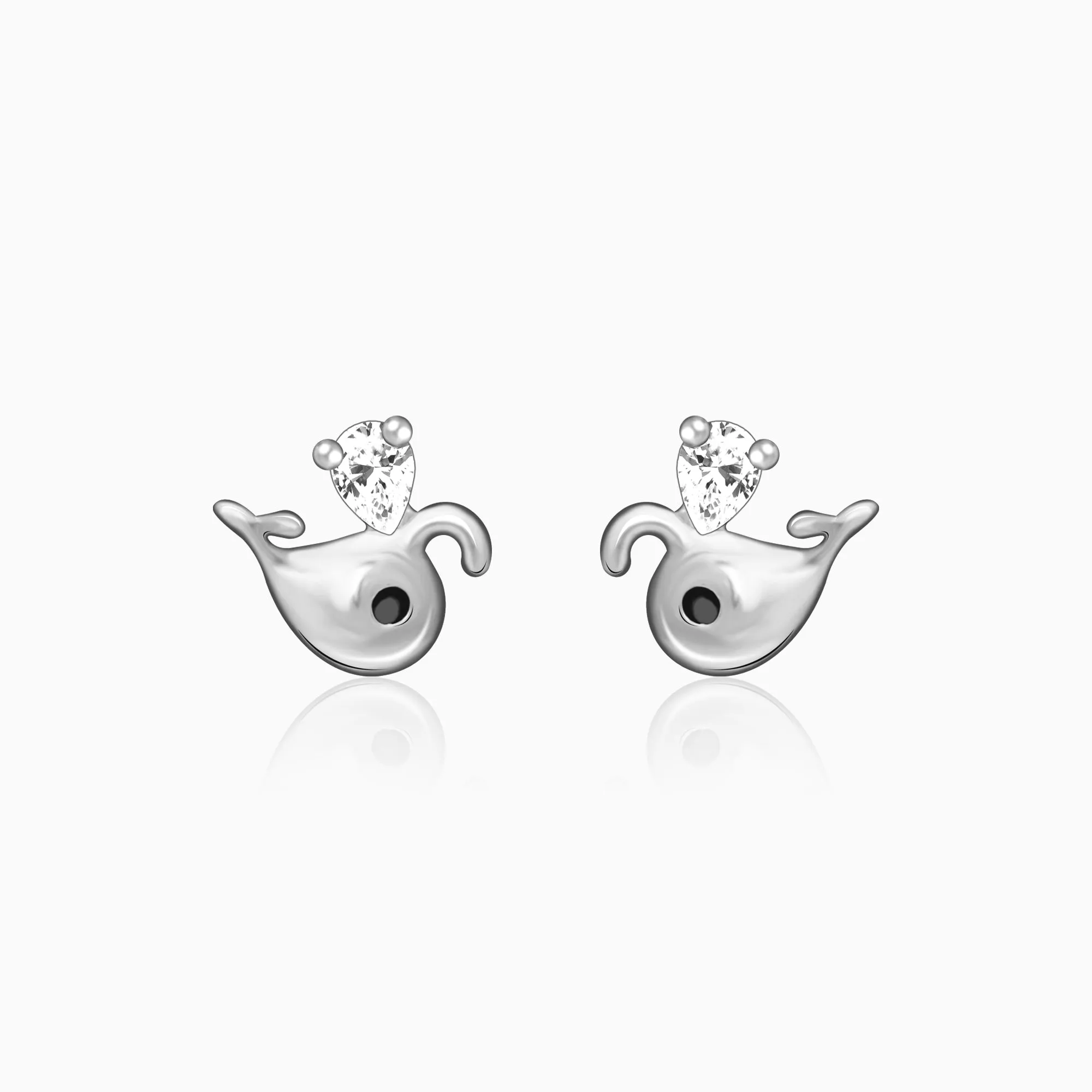 Silver Zircon Whale Stud Earrings