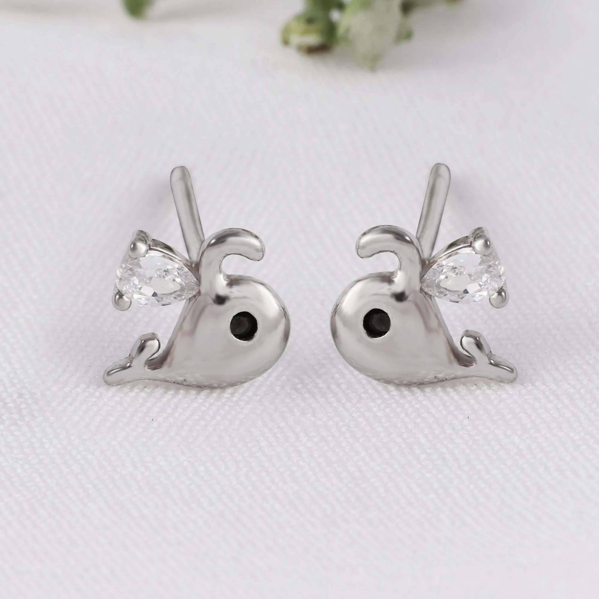 Silver Zircon Whale Stud Earrings