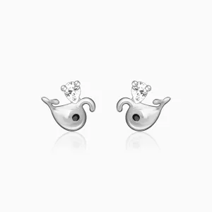 Silver Zircon Whale Stud Earrings