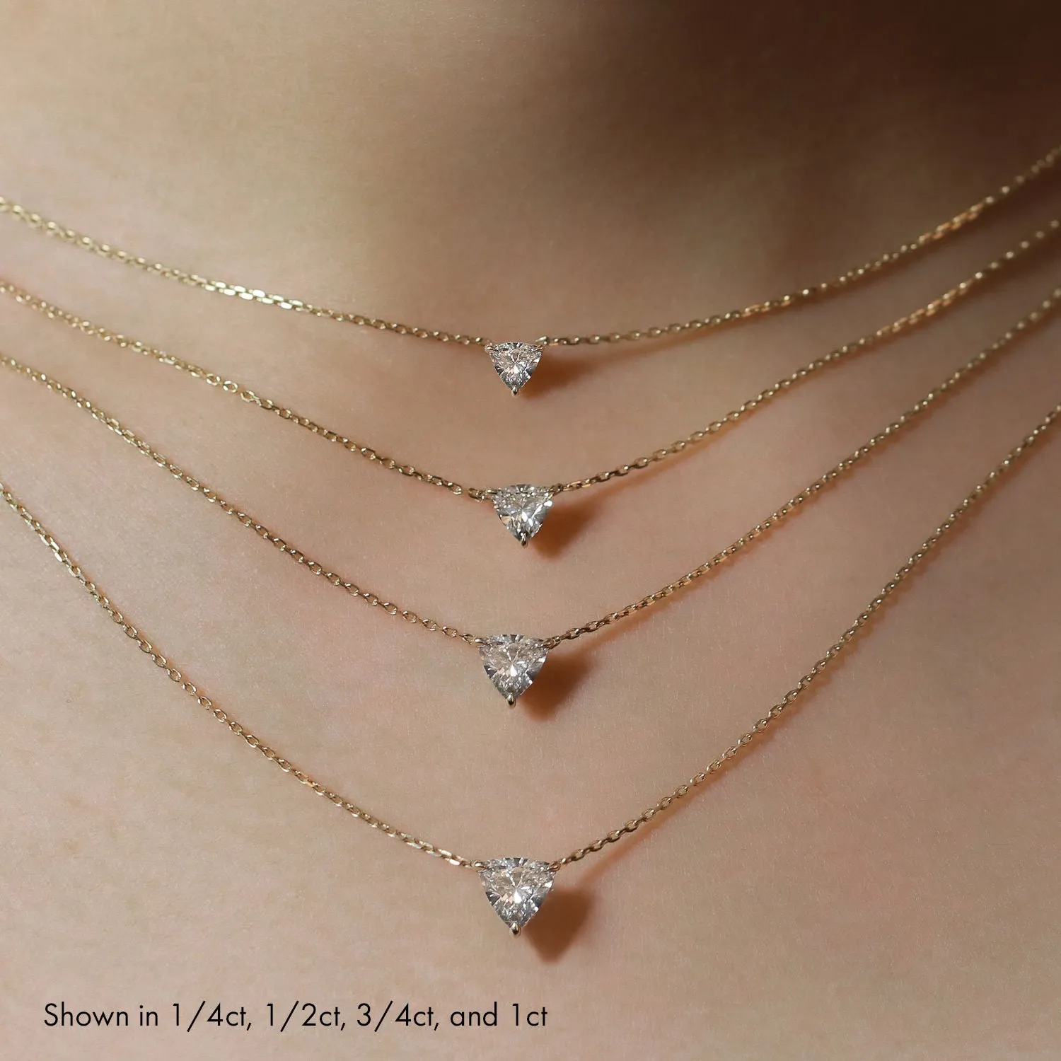 Solitaire Trillion 14K Rosegold Necklace w. Lab-Grown Diamond