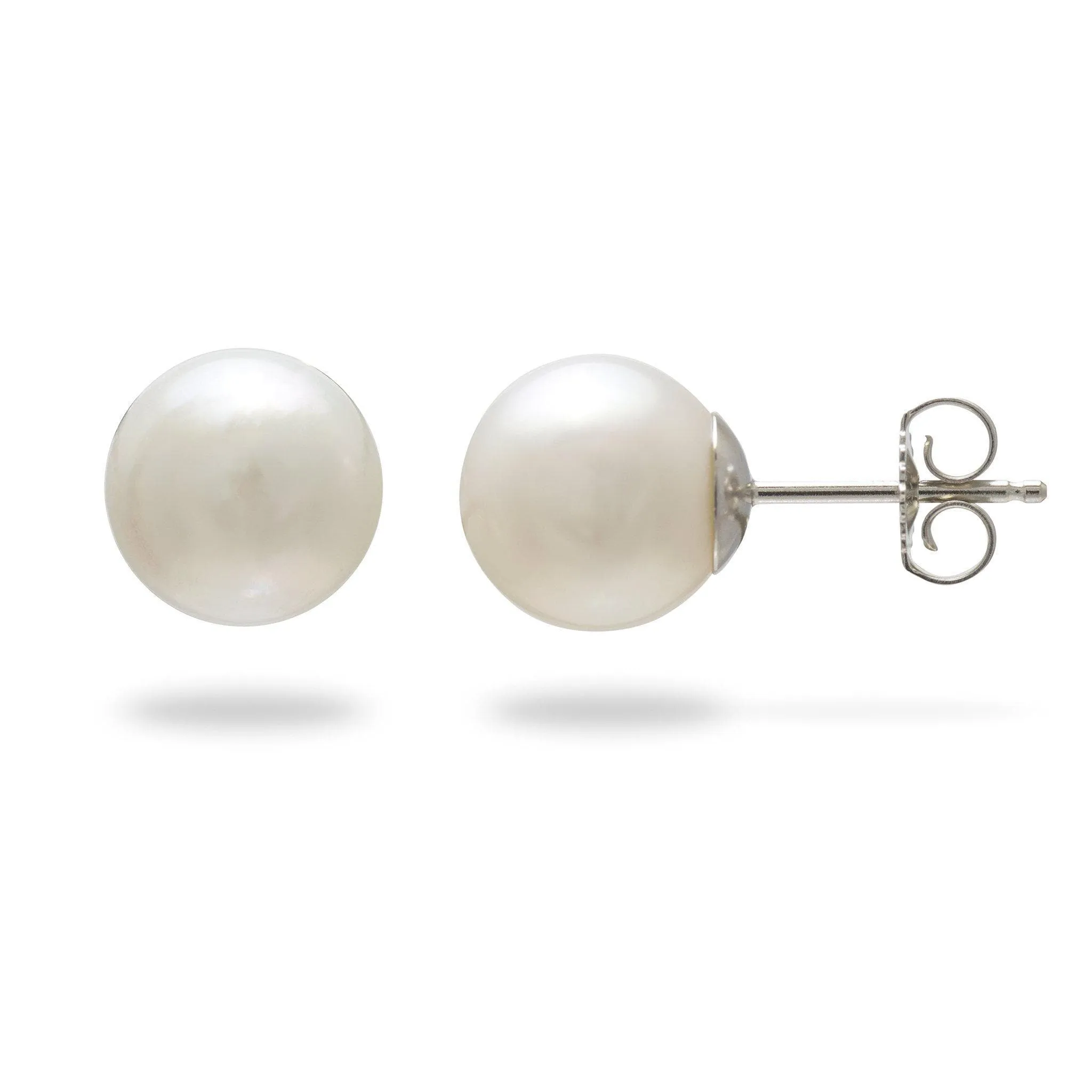 South Sea White Pearl Earrings in White Gold - 8-9mm
