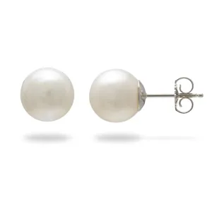 South Sea White Pearl Earrings in White Gold - 8-9mm
