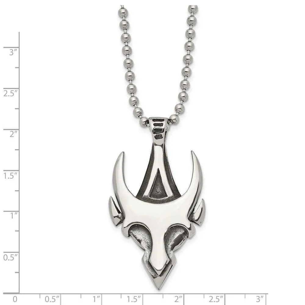 Stainless Steel Antiqued & Polished Skull 22in Necklace