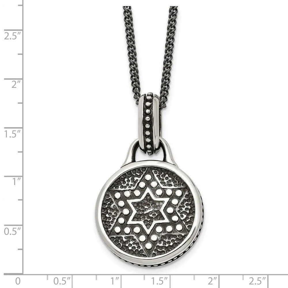 Stainless Steel Antiqued & Polished Star of David Necklace