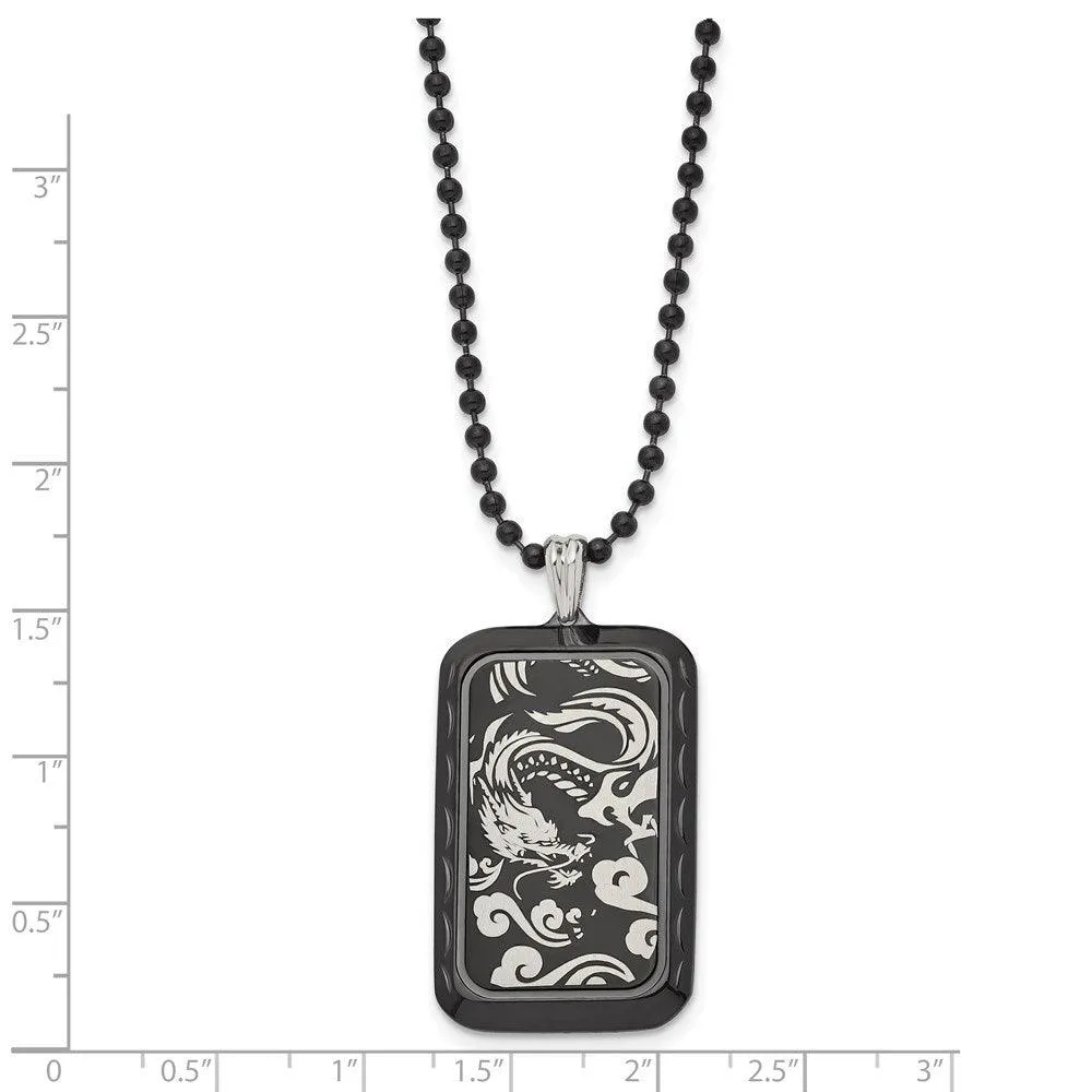 Stainless Steel Black IP-plated with Dragon Dog Tag Necklace