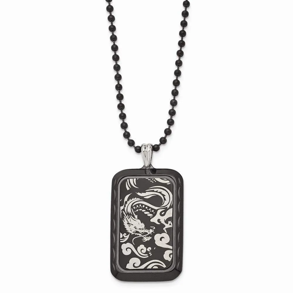 Stainless Steel Black IP-plated with Dragon Dog Tag Necklace