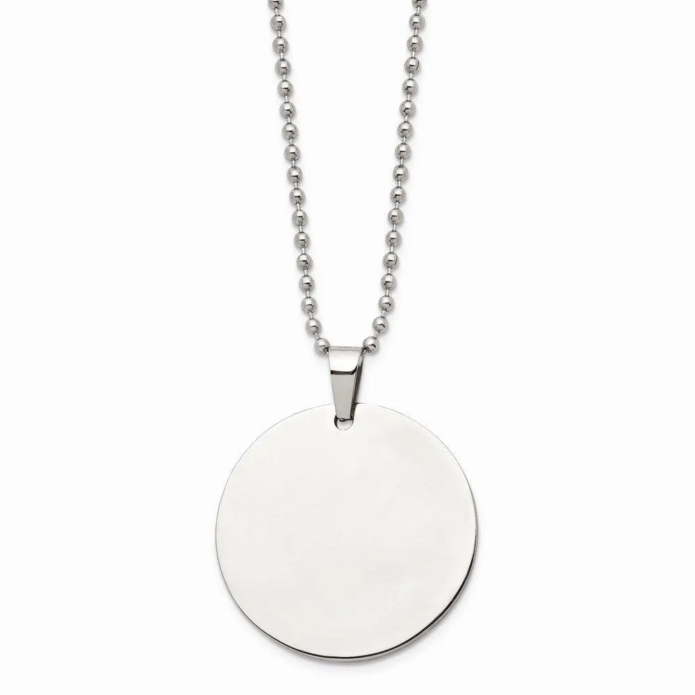 Stainless Steel Brushed & Polished Circle 2mm Thick Dog Tag Necklace