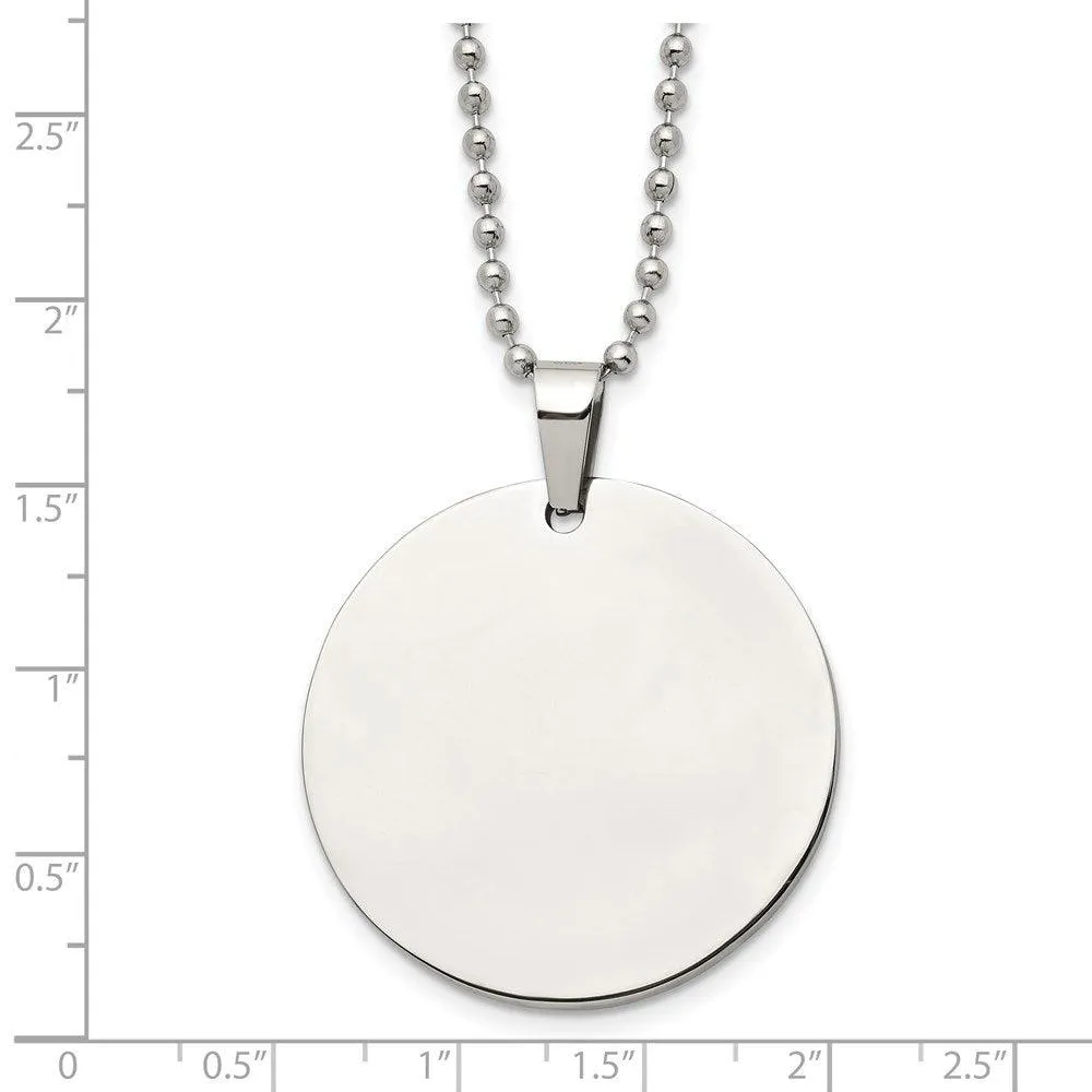Stainless Steel Brushed & Polished Circle 2mm Thick Dog Tag Necklace