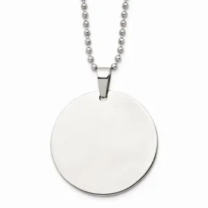Stainless Steel Brushed & Polished Circle 2mm Thick Dog Tag Necklace