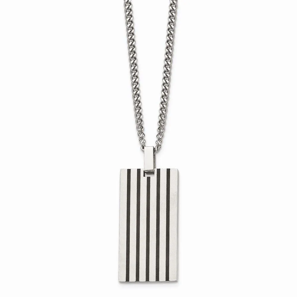 Stainless Steel Brushed Black Rubber Dog Tag Necklace