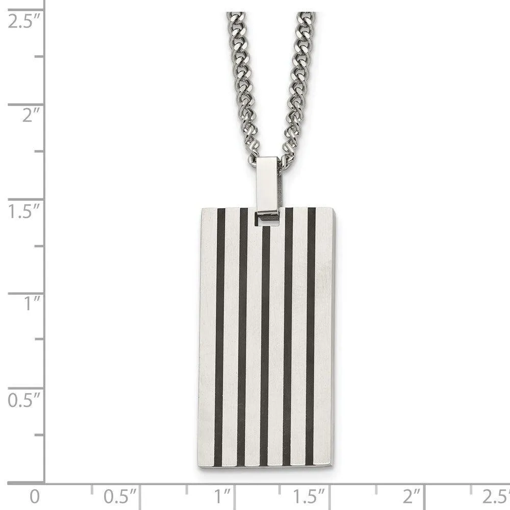 Stainless Steel Brushed Black Rubber Dog Tag Necklace