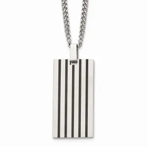 Stainless Steel Brushed Black Rubber Dog Tag Necklace