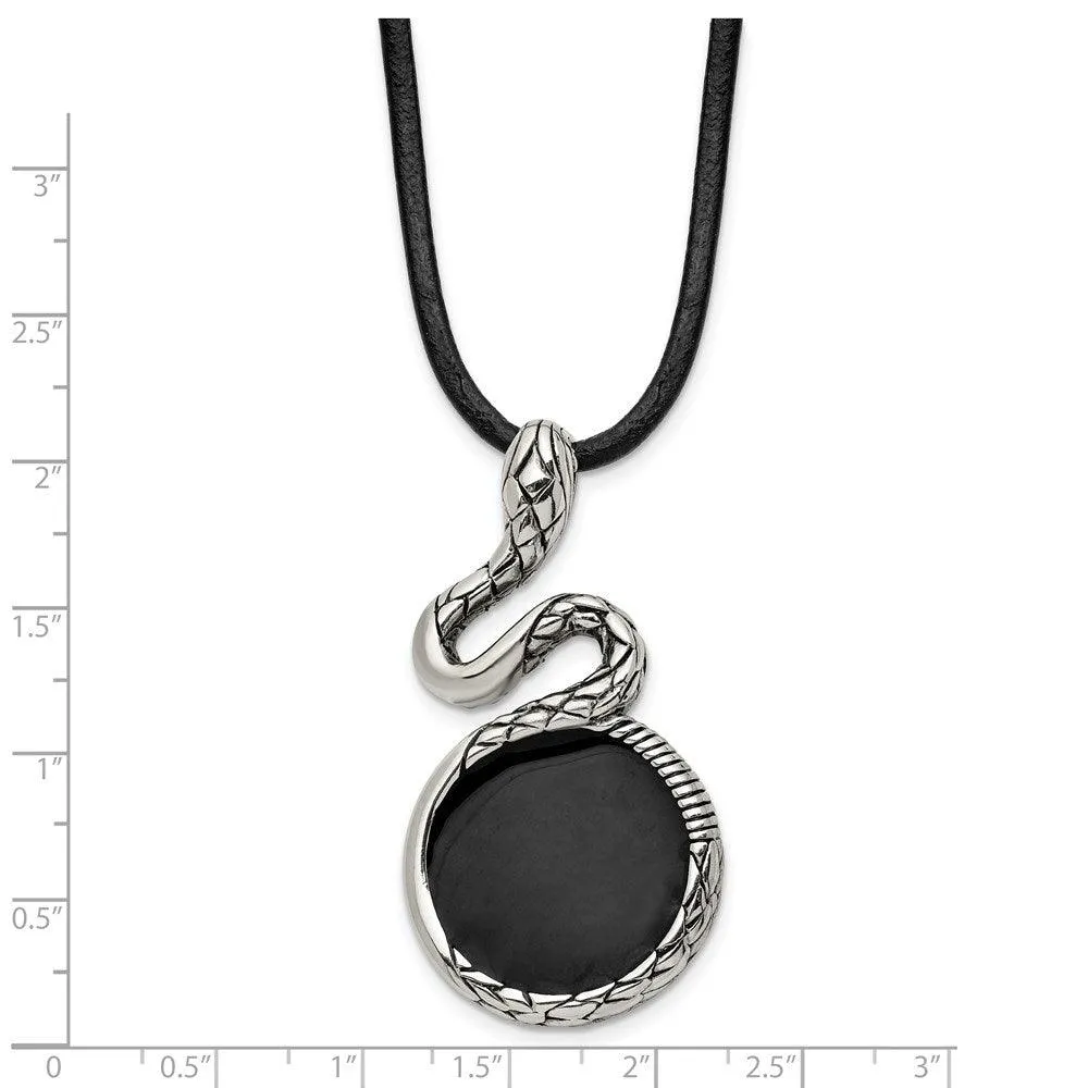 Stainless Steel Polished and Antiqued Enameled Snake Necklace