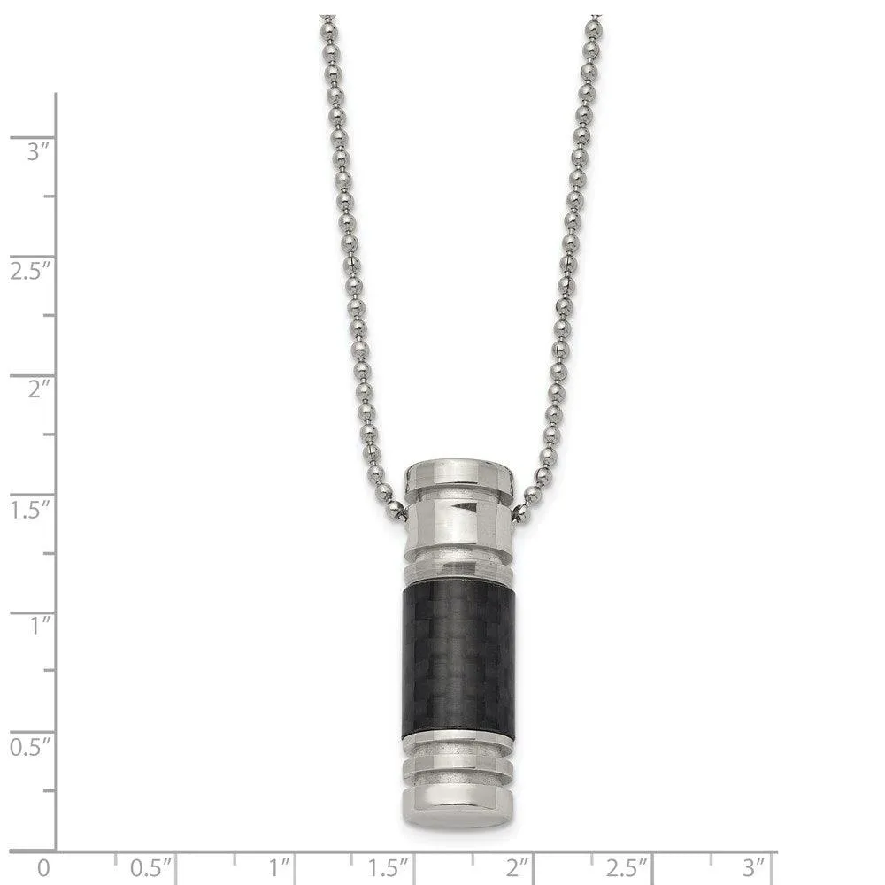 Stainless Steel Polished Black Carbon Fiber Inlay 22in Necklace