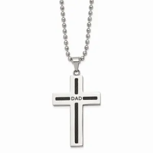 Stainless Steel Polished Black IP Cable Dad Cross Necklace