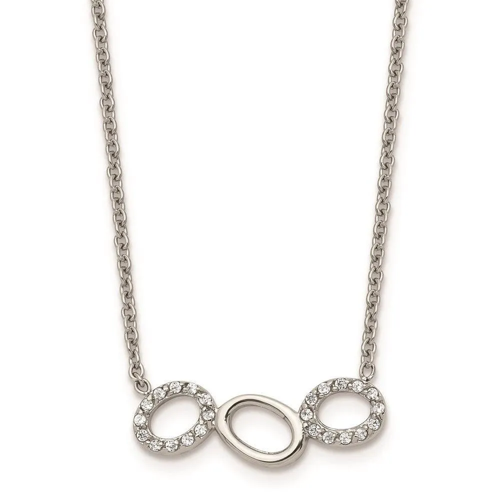 Stainless Steel Polished CZ Necklace