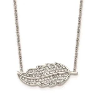 Stainless Steel Polished Leaf with CZs Necklace