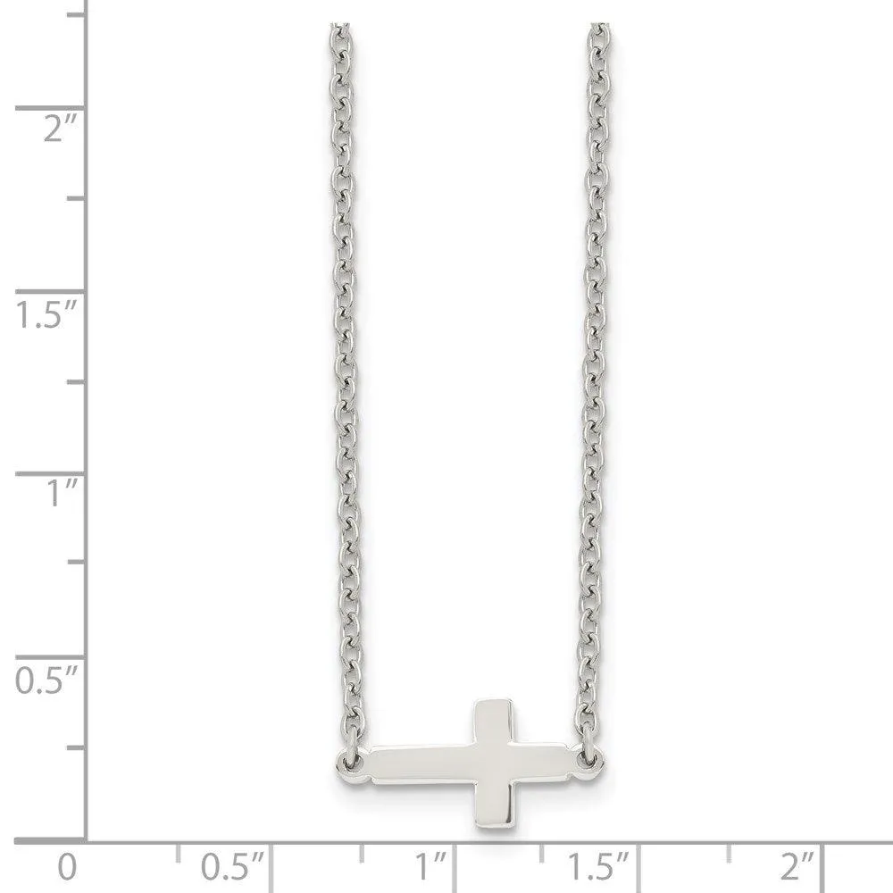 Stainless Steel Polished Sideways Cross 18in Necklace