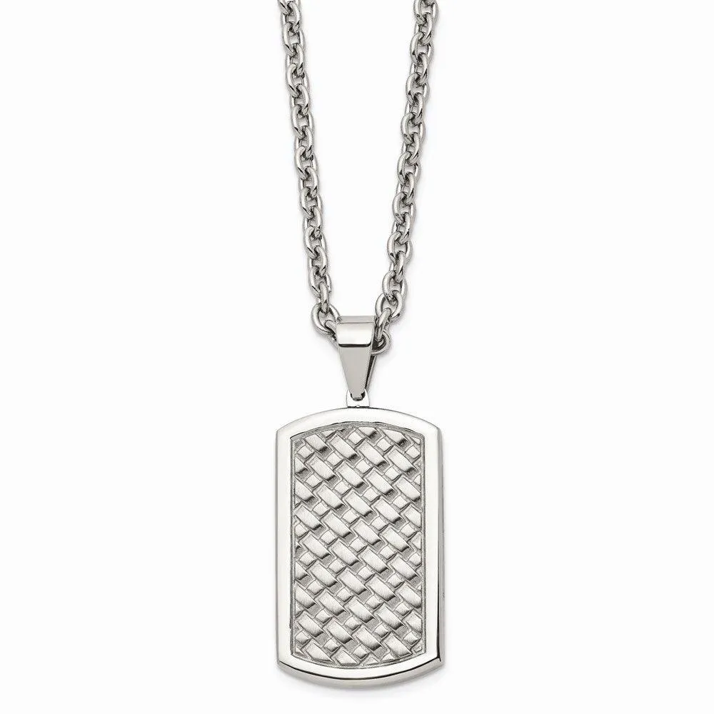 Stainless Steel Polished Weaved Pattern Dogtag Necklace