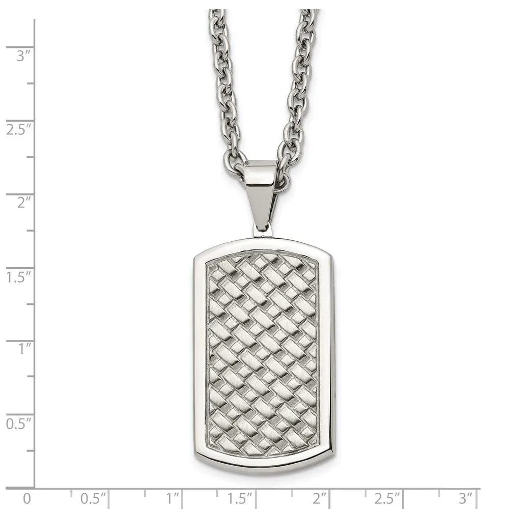 Stainless Steel Polished Weaved Pattern Dogtag Necklace