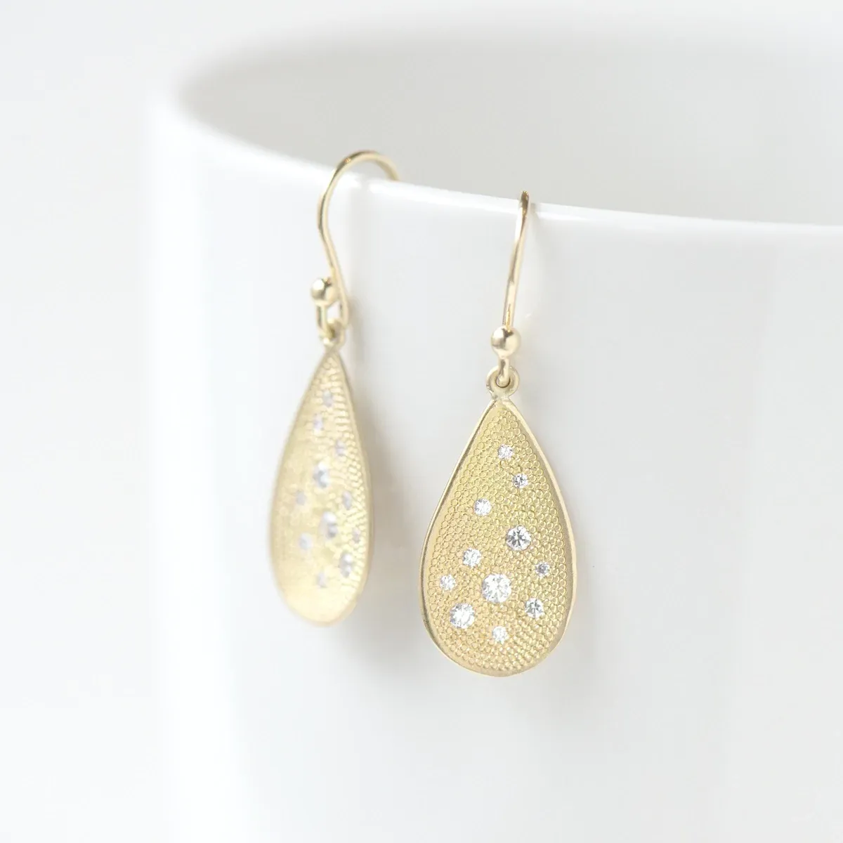 Stardust Diamond Organic Teardrop Hook Earrings
