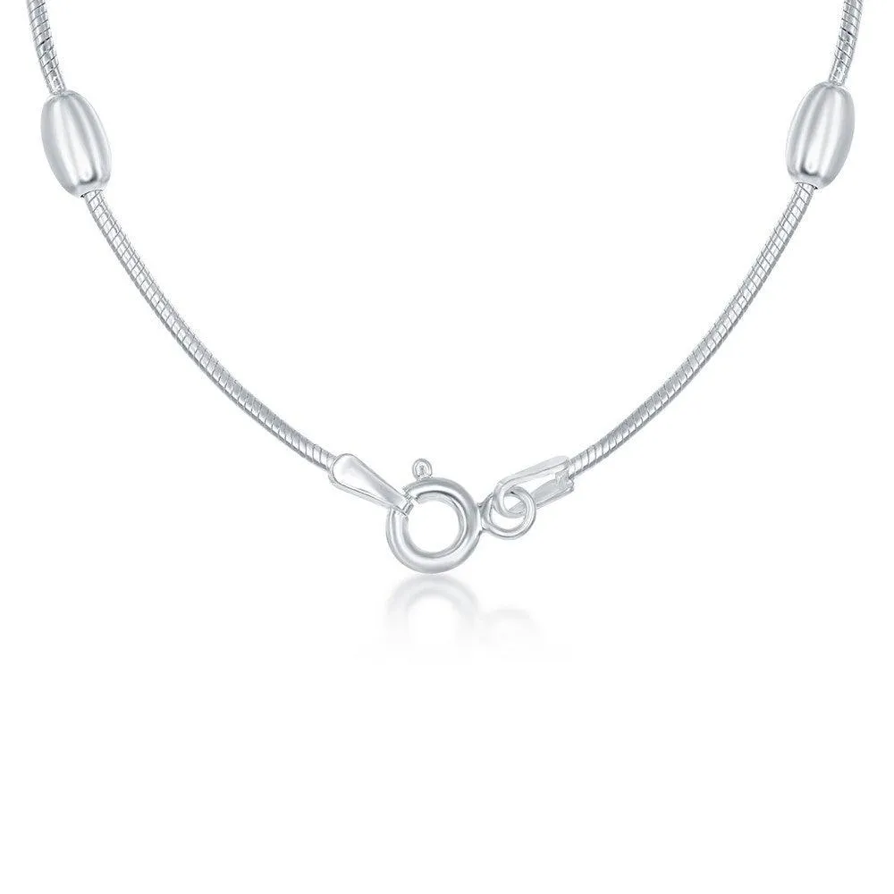 Sterling Silver 4mm Snake and Oval Beads Chain, 24"