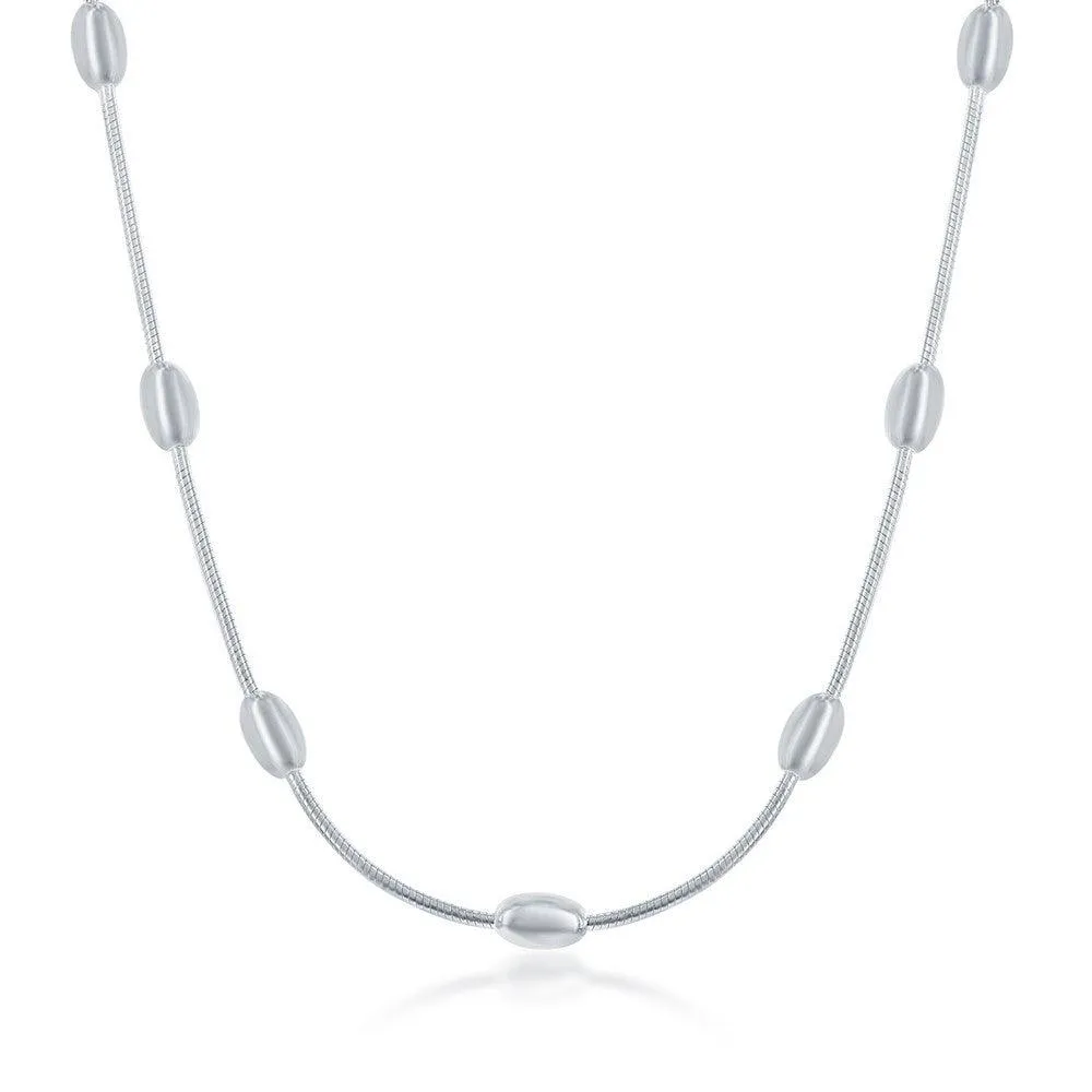 Sterling Silver 4mm Snake and Oval Beads Chain, 24"