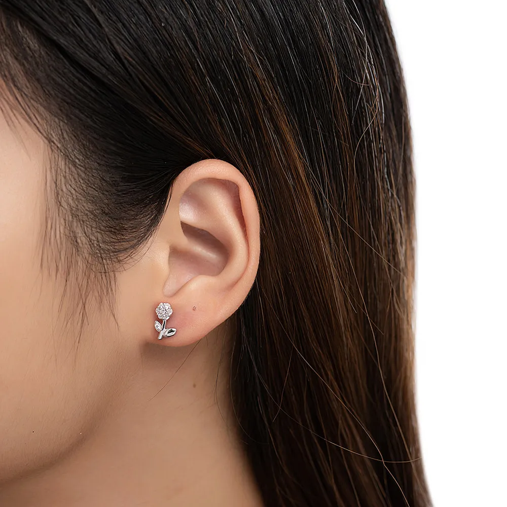 Sterling Silver CZ Rose Stud Earrings