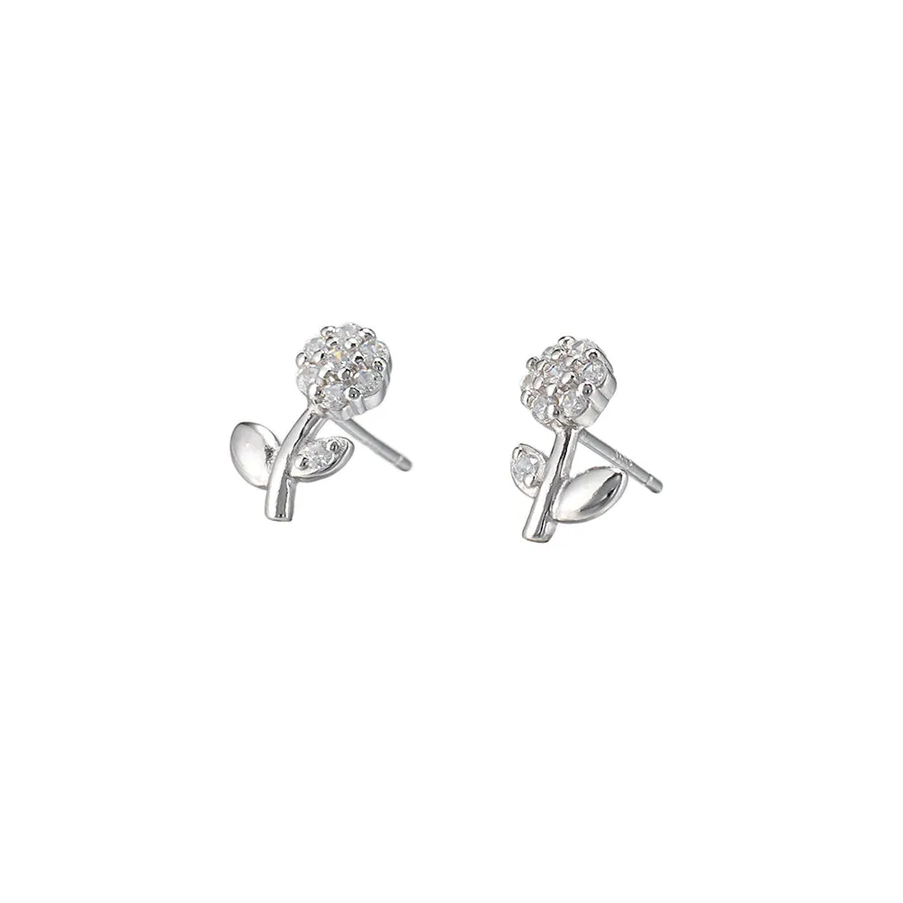 Sterling Silver CZ Rose Stud Earrings