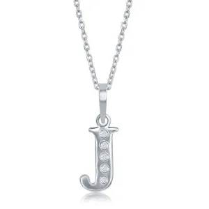 Sterling Silver Diamond "J" Initial Pendant Chain